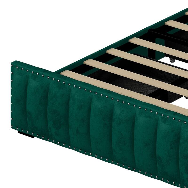 Full / Queen / King Size Platform Bed Frame with Upholstered Storage Headboard and 4 Drawers
