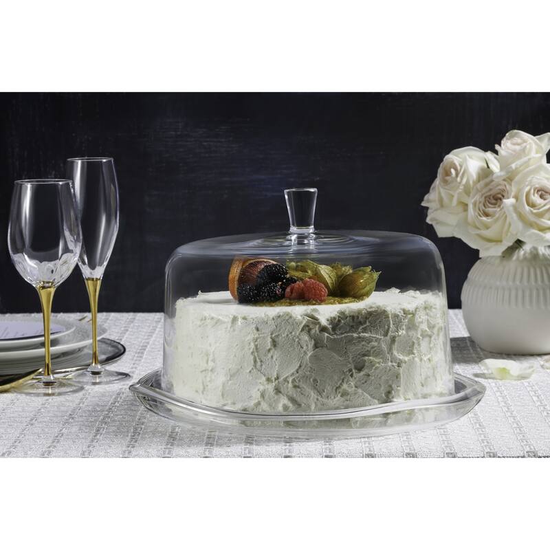Glass Cake Plate With Dome-Wavy Edge-13.5"Diameter-Majestic Gifts Inc - 13.5" Diameter