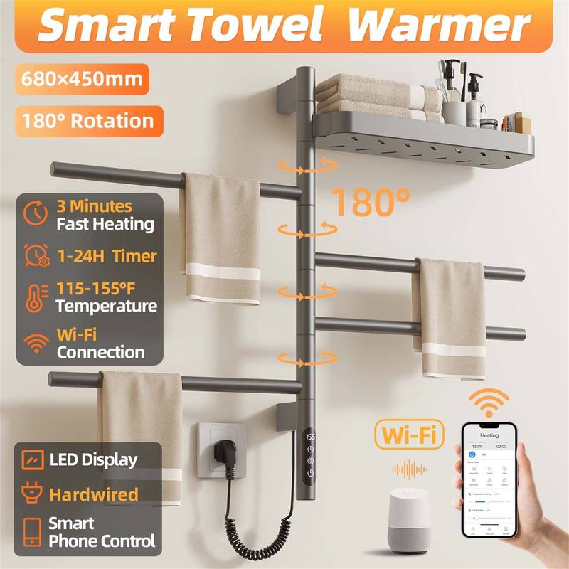 Smart Rotating Heated Towel Rack for Bathroom,Towel Warmer