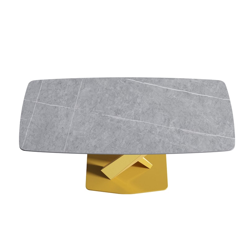 71" Modern Dining Table with Slate Stone Top and Metal Legs, Marble Dining Table