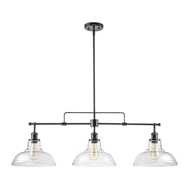 1/3-Light Industrial Modern Black Linear Clear Glass Pendant Light