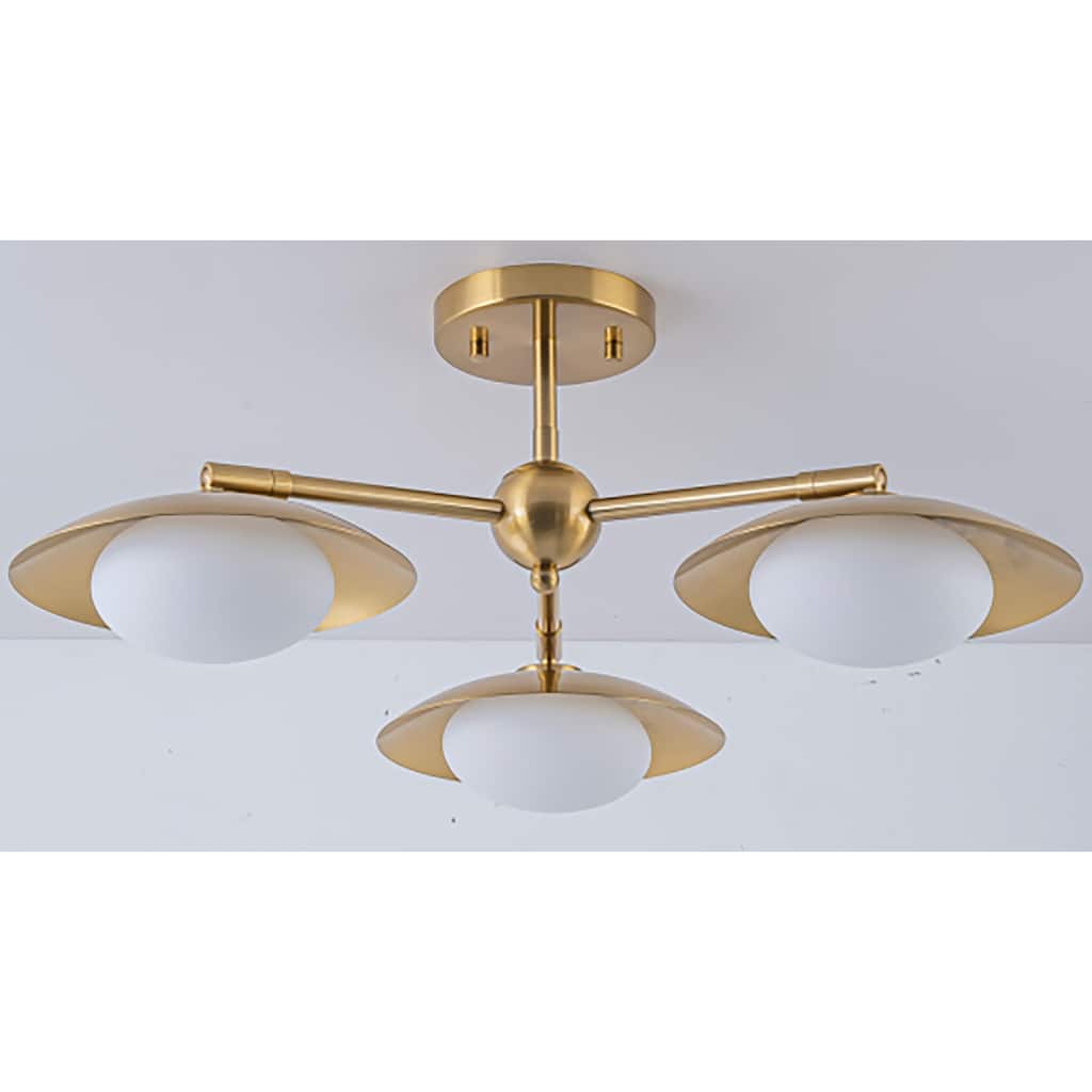 Modern Industrial 3-Light Sputnik Opal Glass Semi Flush Mount - Gold