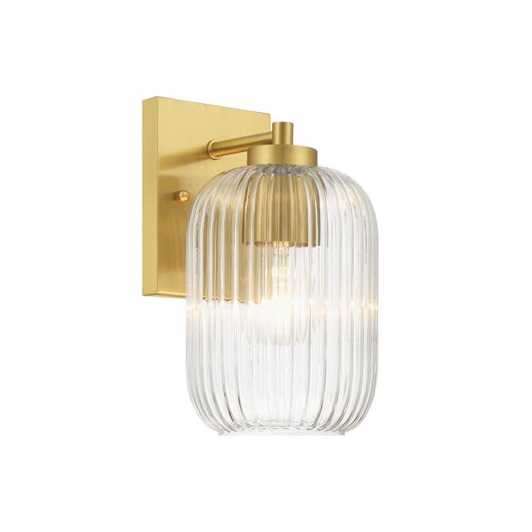 Acroma Brass Wall Light with Ribbed Glass Shade
