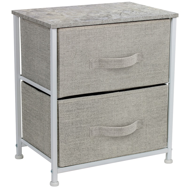 2 Drawer Nightstand Dresser Organizer Steel Frame Wood Top Fabric Bins