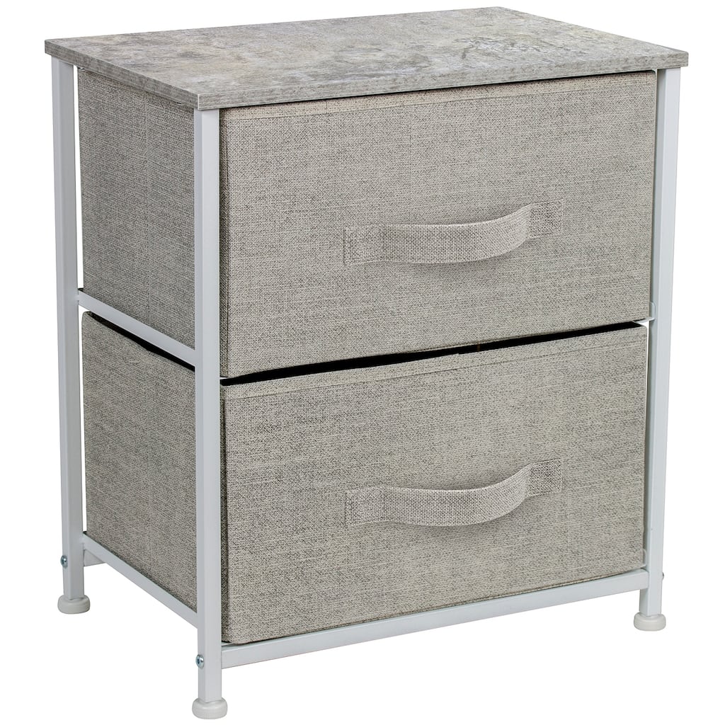 2 Drawer Nightstand Dresser Organizer Steel Frame Wood Top Fabric Bins