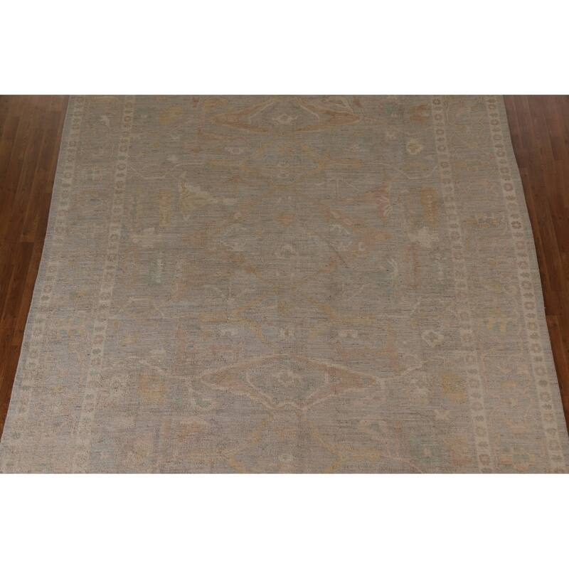 Floral Oushak Turkish Rug Hand-knotted Grey Wool Carpet - 9'1"x 12'0"