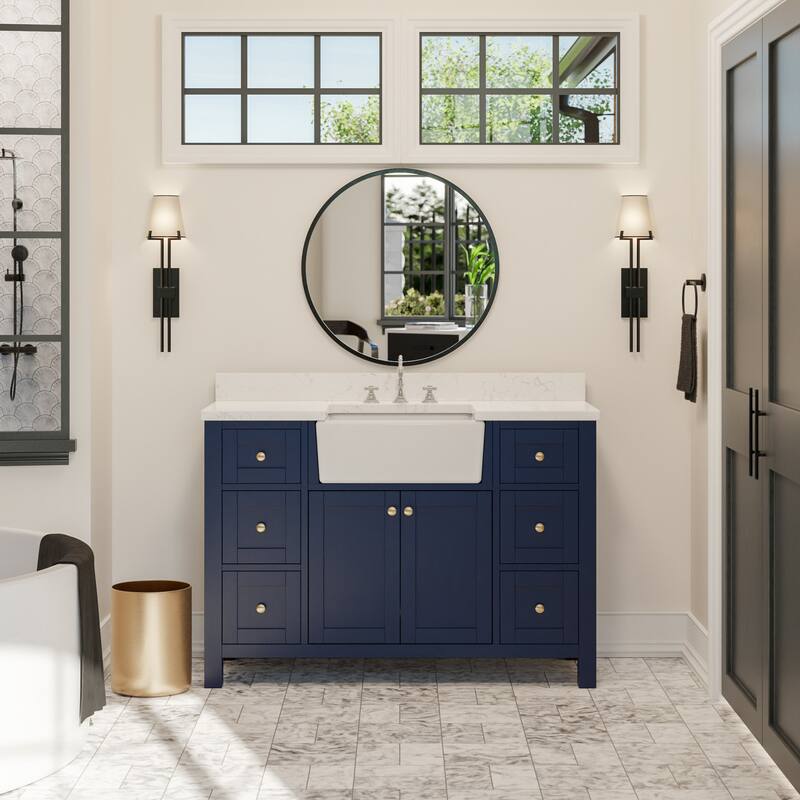 KitchenBathCollection Yorkshire 48" Farmhouse Bathroom Vanity with Engineered Marble Top
