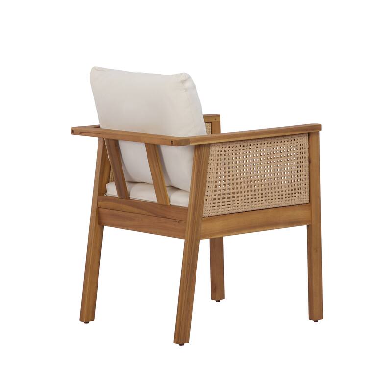 Christopher Knight Home - Set of 2 Mid-Century Modern Acacia Wood Dining Chairs with Handwoven Wicker Back and Washable Cushions