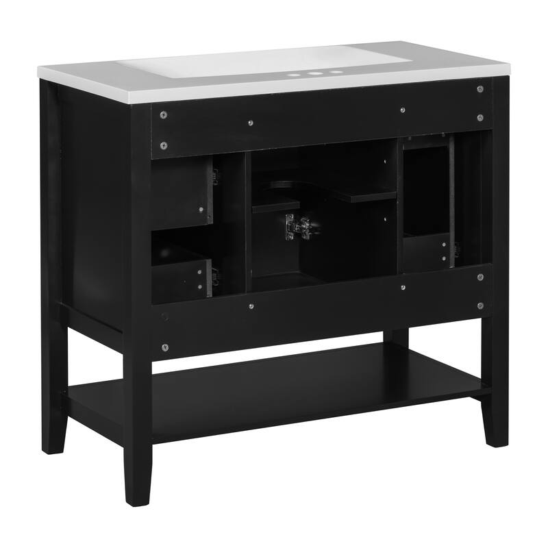 Wooden Bathroom Vanity with Ceramic Sink, Cabinet and 3 Drawers