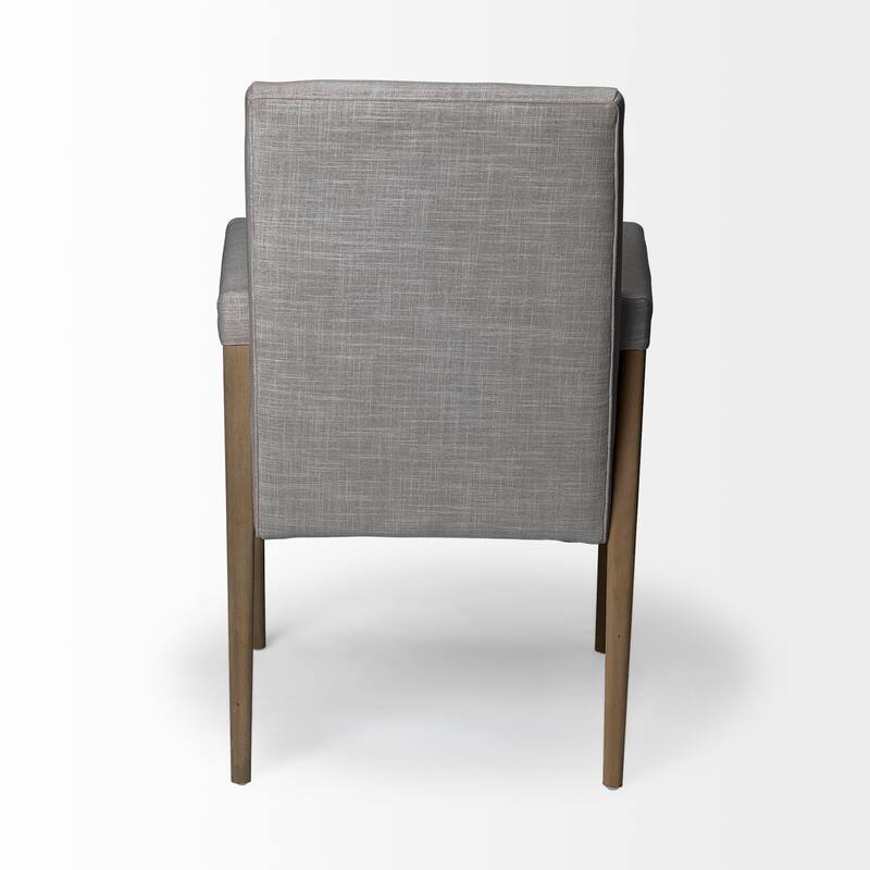 Grey Fabric King Louis Arm Chair, Brown Wood Legs and Modern Style - 23.8” L x 28” W x 36” H