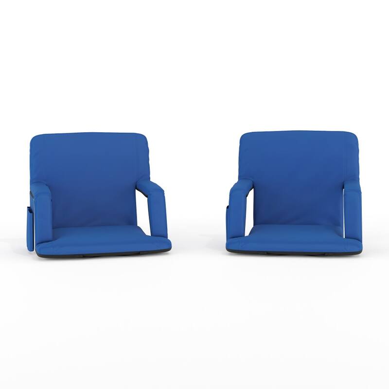 2 Pack Reclining Backpack Padded Stadium Chairs-Armrests & Storge Pockets - Blue
