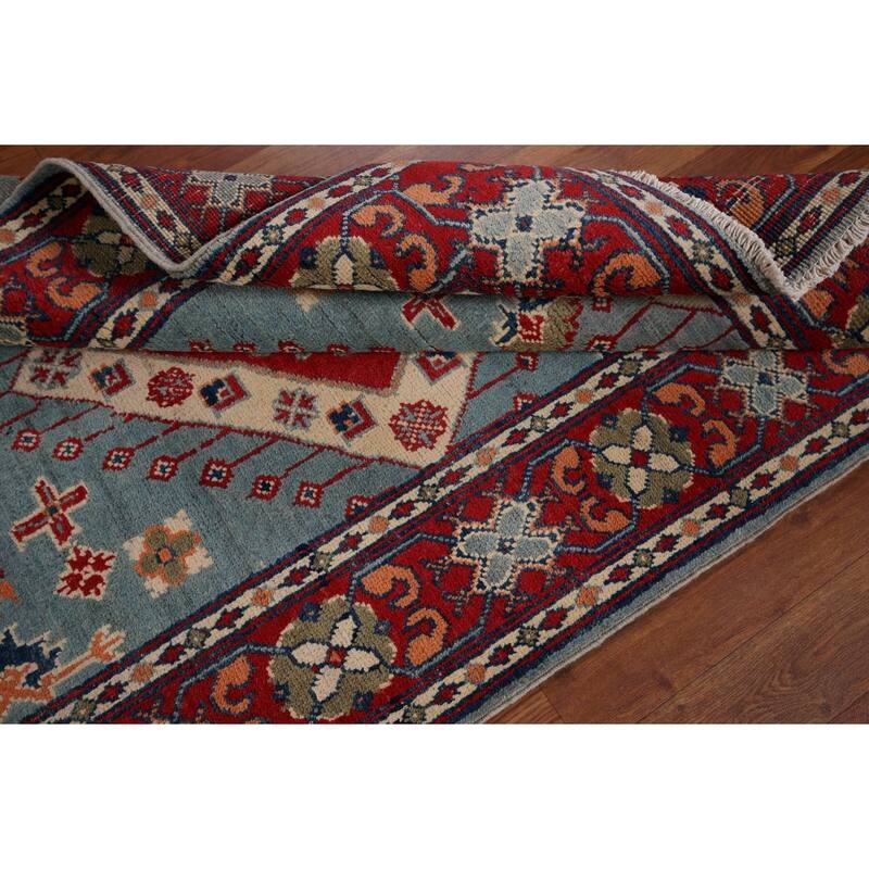Light Blue Kazak Foyer Rug Hand-Knotted Wool Carpet - 3'3" x 4'11"