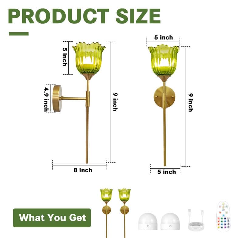 Battery Operated Wallchiere with Remote, Rechargeable Wireless Gold Wall Sconces , RGB Dimmable Light (Set of 2)