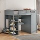 preview thumbnail 1 of 18, Full Size Loft Bed Kids Bed with Desk, Wardrobes, 4 Drawers and 4 Shelves,Left-Side Storage and Drawers Grey