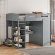preview thumbnail 3 of 18, Full Size Loft Bed with Desk, Wardrobes, 4 Drawers and 4 Shelves, Grey