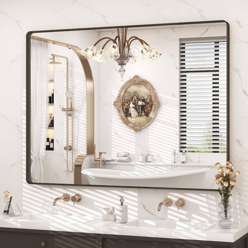 Aluminum Alloy Framed French Cleat Mounted Tempered Glass Wall Vanity Mirror - Bronze - 48" x 36"