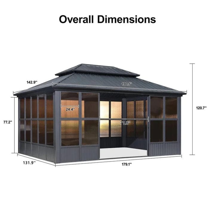 PURPLE LEAF Double Top Sunroom Outdoor Grey All-Weather Screen House Patio Hardtop Gazebo