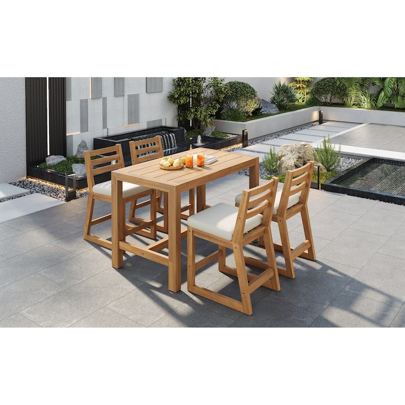 Rustic Patio Bar Set, 5-Piece Outdoor Furniture with Ergonomic Chairs and Solid Wood Tabletop