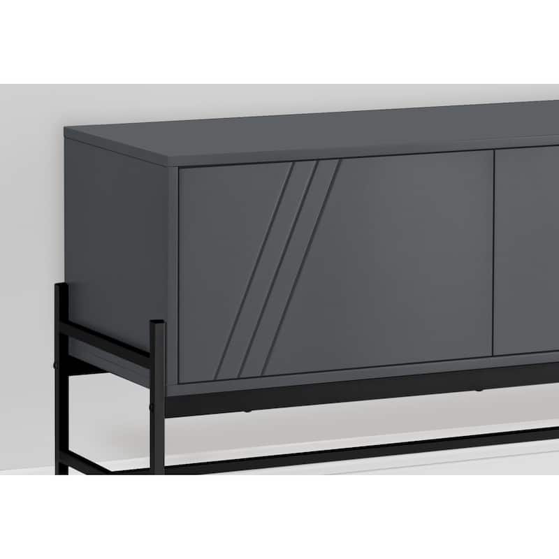 Modern 60-Inch TV Console with Grey Laminate and Black Metal, Entertainment Center with Storage