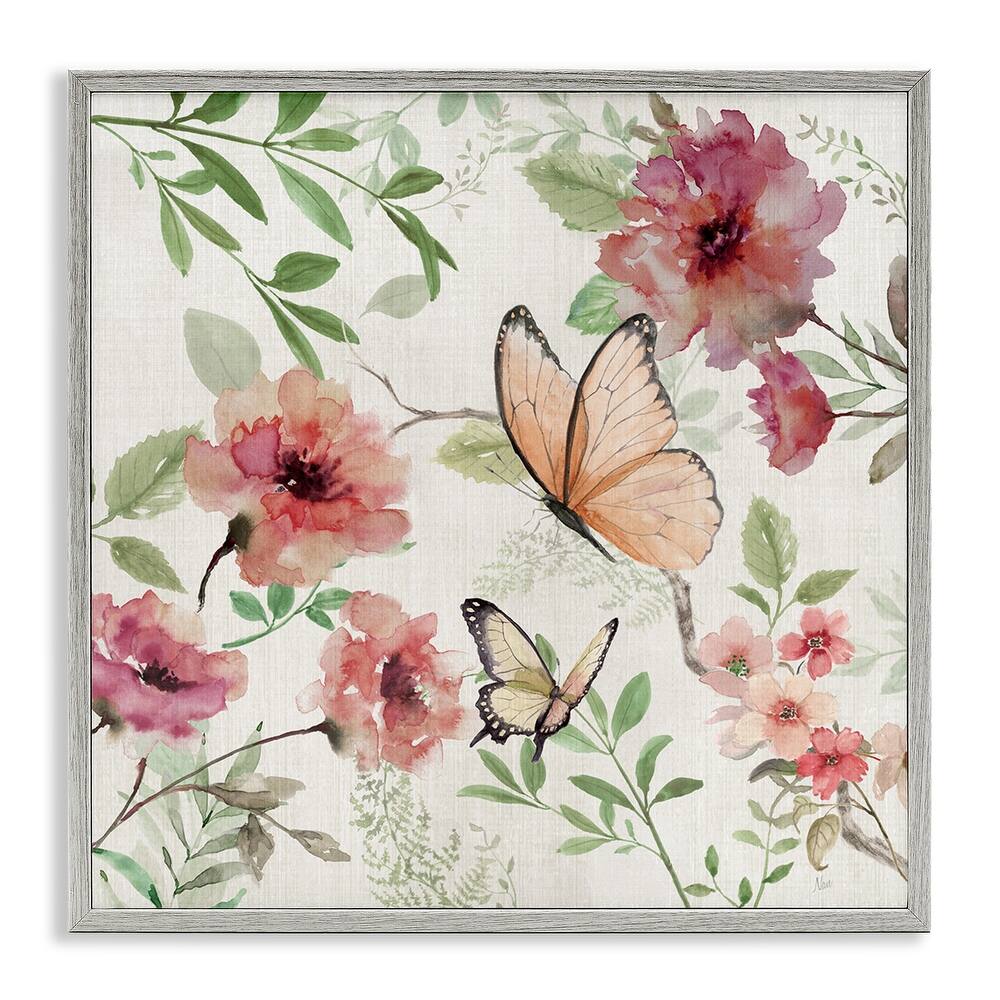 Stupell Butterflies over Wild Cottage Flowers Framed Giclee Art Design By Nan
