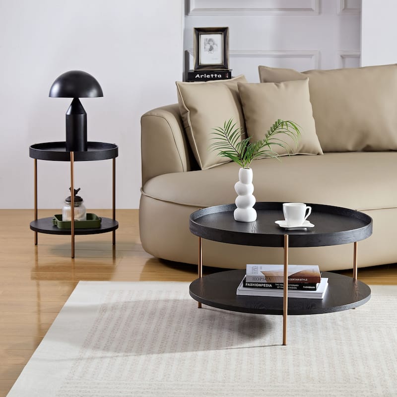 2-Piece 2 tier Round Coffee Table Set for Living Room,Easy Assembly Nesting Coffee Tables, End Side Tables for Bedroom Office