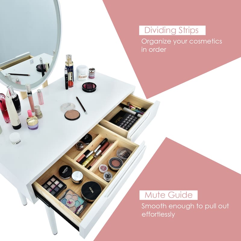 Gymax Makeup Vanity Dressing Table Set w/ Touch Screen Padded Stool