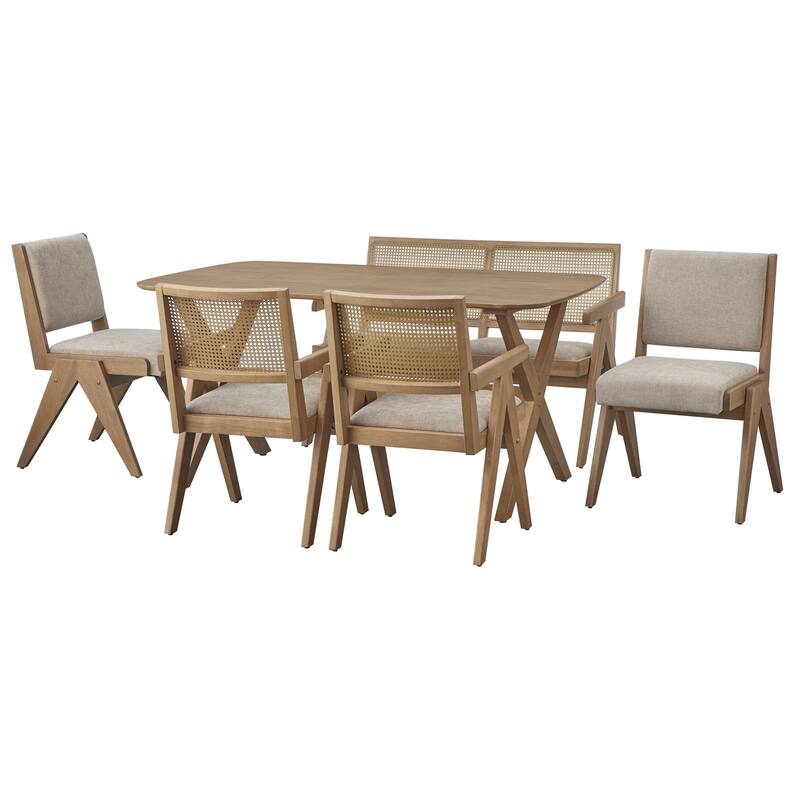 Lifestorey Baywood 6-Piece Solid Wood Dining Set with Bench