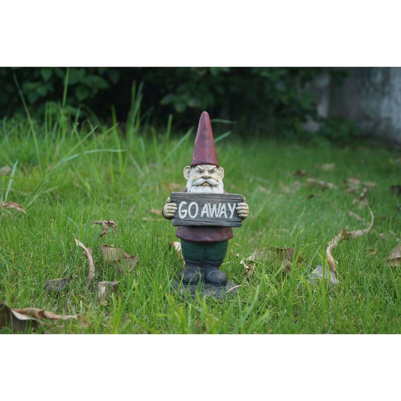 10" Gnome Holding Go Away Sign Garden Statue