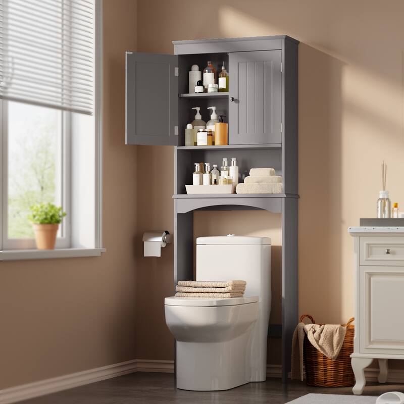 Bathroom Storage Cabinet, Toilet Storage Cabinet, Bathroom Shelf Over The Toilet, Space Saver Toilet - Grey