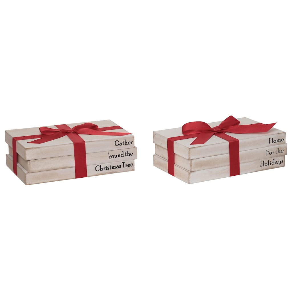 Transpac Large Wood Rustic Holiday Book Stack Set of 2 Christmas Home Decorations