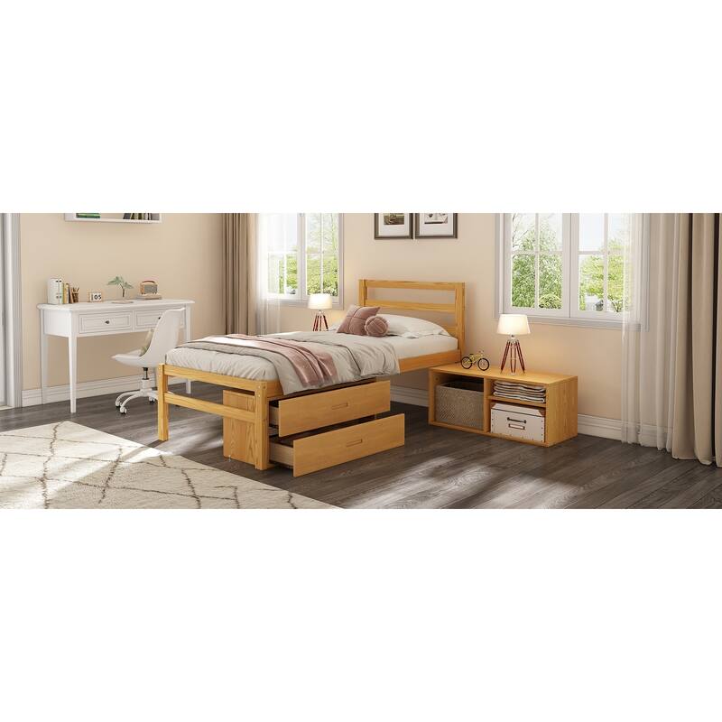 Wood Bed with Removable Shelves & 2 Storage Drawers