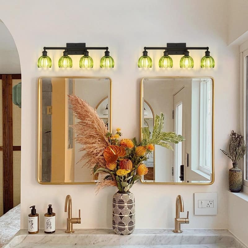 Modern Vintage Bathroom Vanity Light - Patterned Glass Shade E26 Bulb Base