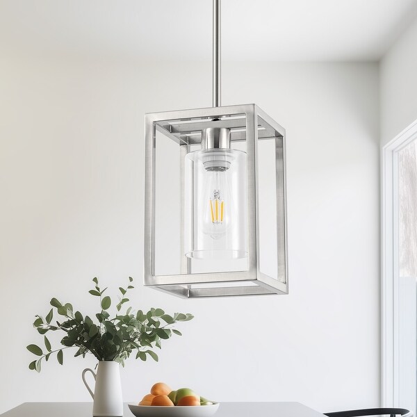 YANSUN 6.7 in.1-Light Black Square Framed Pendant with Clear