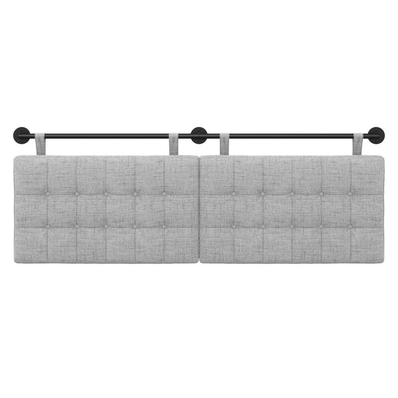 Nathan James Remi Wall Mount Tufted Headboard with Adjustable Straps and Black Metal Rail