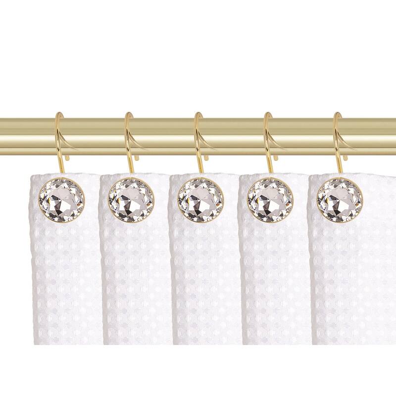 Utopia Alley Shower Curtain Hooks for Bathroom, Rust Resistant Shower Curtain Hooks Rings, Crystal Design, Set of 12 - Gold