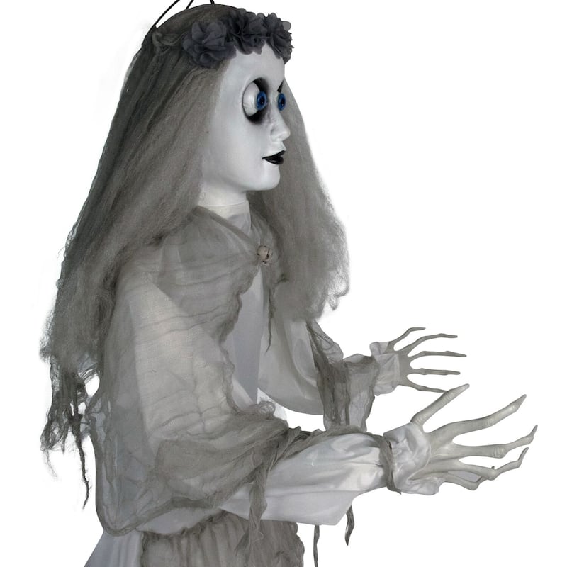 Haunted Hill Farm 5-Ft. Animatronic Bride, Indoor/Outdoor Halloween Decoration, Eyes Light Up Red, Poseable, Battery-Operated