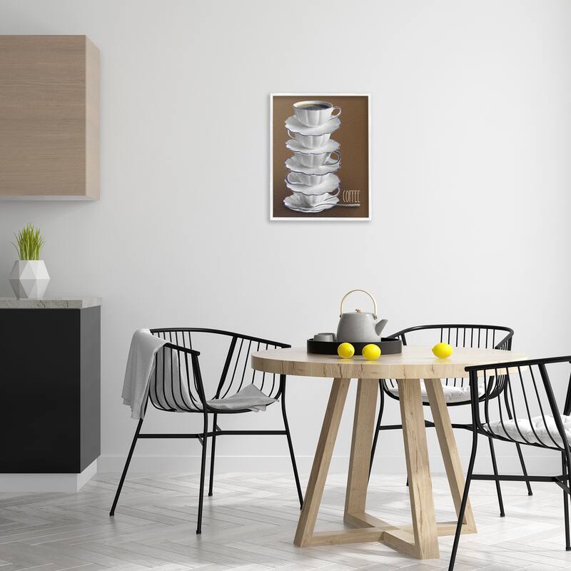 Stupell Stacked Teacups with Coffee Framed Giclee Art Design By Matthew Piotrowicz
