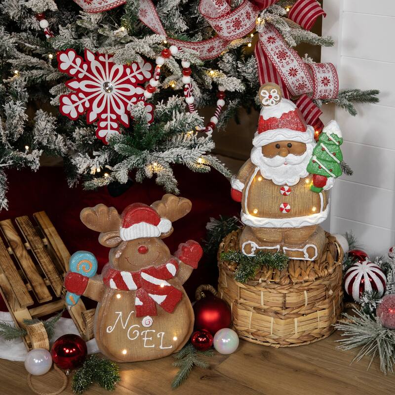 16" Lighted Gingerbread Santa with Christmas Tree Tabletop Decor