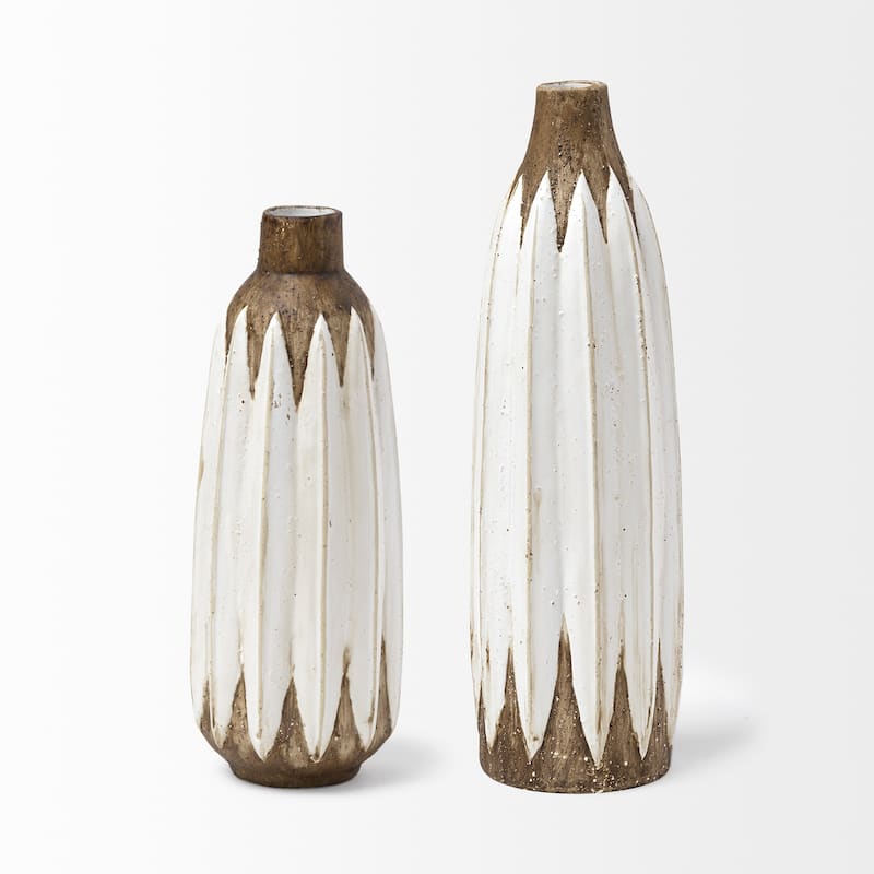 HomeRoots 14" Brown And White Abstract Cylinder Ceramic Table Vase