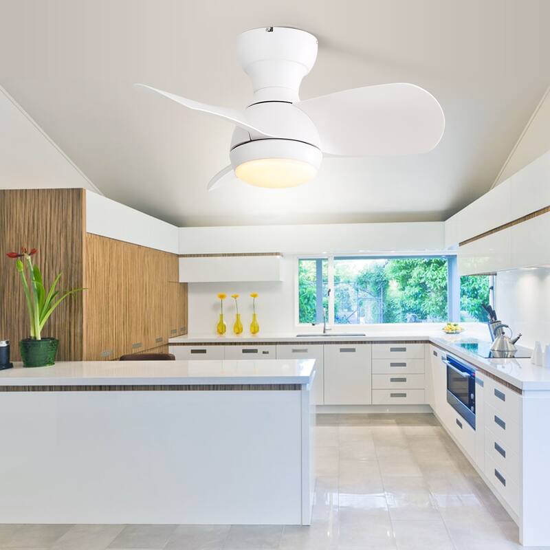 23" 29'' 42'' Flush Mount Ceiling Fan with Light and Remote Control for Small Room,Patio,Kitchen,Bedroom - White
