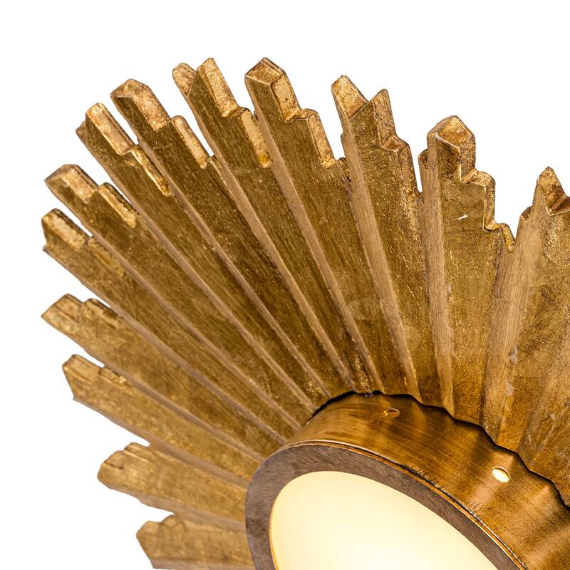 2-Light Gold Modern Handmade Wood Sunflower Shape Flush Mount Ceiling Light