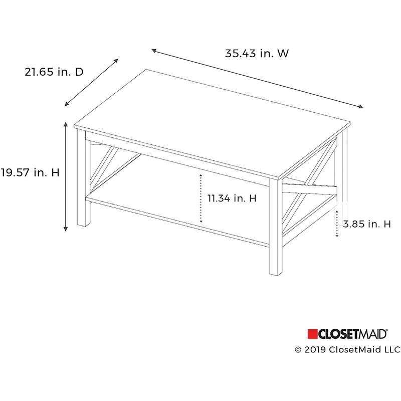 ClosetMaid X Frame Living Room Accent Coffee Table with Shelf Storage, White - 32.2