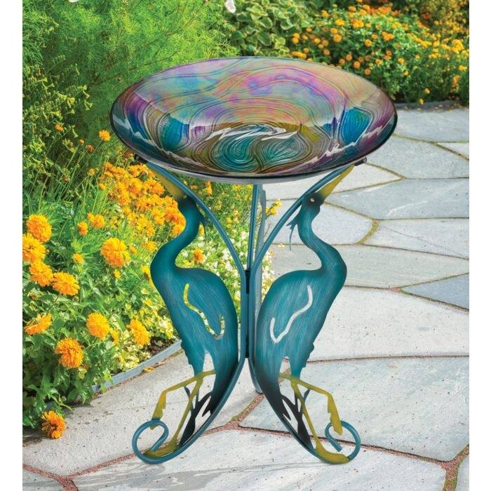 18" Birdbath with Decorative Stand - Heron