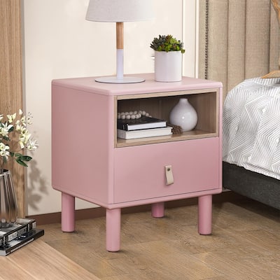 Modern Stylish Freestanding Nightstand with Leather Handle