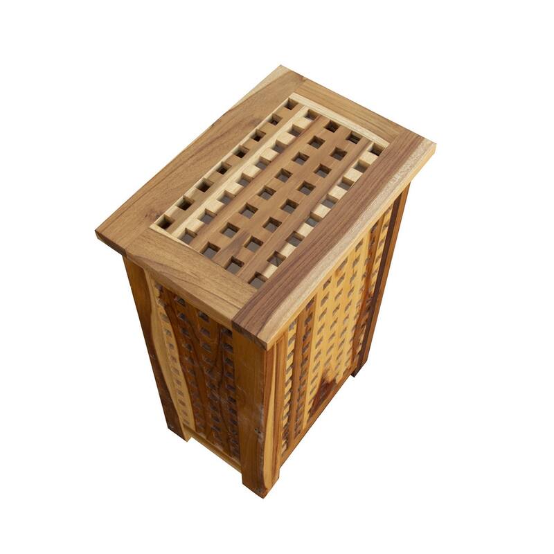 HomeRoots 24" Brown Solid Wood Lattice Laundry Hamper With Lid