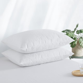 2 Pack Goose Feather Down Pillows with Quilted Cotton Cover - White