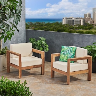 Genser Outdoor Wooden Club Chairs with Cushions by Christopher Knight Home