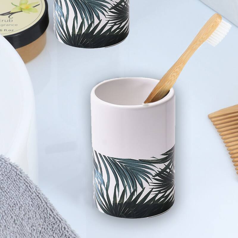 Bathroom Accessory Set 4-Pieces Tropical Bamboo Leaves