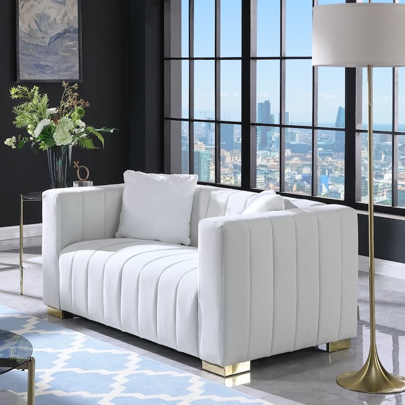 62.6" Modern 2-seater Velvet Channel Loveseat Sofa