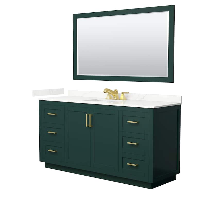 Miranda 66-inch Single Vanity, Quartz Top, 58-inch Mirror - Green, Gold Trim, Giotto Quartz Top